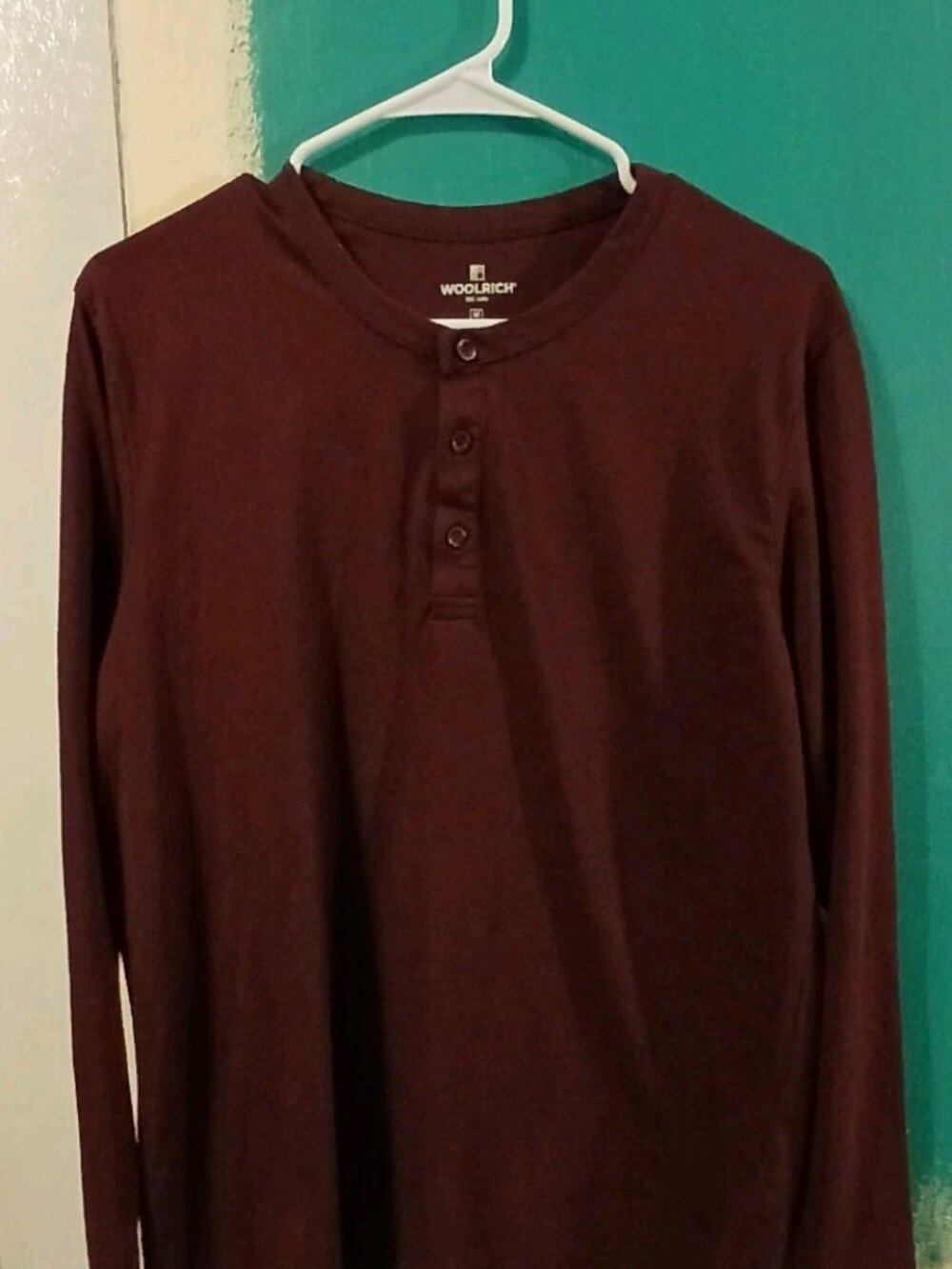 Vintage Woolrich Henley Shirt Med Burgundy Waffle Knit Rugged Outdoor Y2K (#111)
